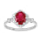 10k White Gold Vintage Style Genuine Oval Ruby and Diamond Halo Ring