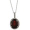 10k White Gold Oval Garnet and Diamond Halo Pendant With Chain