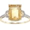 10k Yellow Gold Emerald-Shape Citrine and Diamond Ring