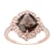 10k Rose Gold Vintage Style Cushion Smoky Quartz and Diamond Ring