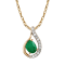 10k Yellow Gold Genuine Oval Emerald and Diamond Halo Drop Pendant With Chain