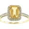 10k Yellow Gold Emerald-Cut Citrine and Diamond Halo Ring