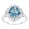 10k White Gold Vintage Style Cushion Blue Topaz and Diamond Ring