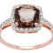 10k Rose Gold Cushion Smoky Quartz and Diamond Halo Ring