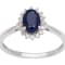 10k White Gold Oval Sapphire and Halo Diamond Ring