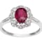10k White Gold Vintage Style Oval Ruby and Halo Diamond Ring