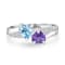 GEMistry Amethyst and Blue Topaz Gemstone Sterling Silver Heart Bypass Ring