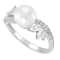 Sterling Silver White Button Freshwater Peal and Created White Sapphire Ring