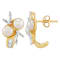 10K Yellow Gold Freshwater Pearl and Created White Sapphire Earrings