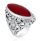 Balinese Artisan 925 Sterling Silver Ring with Red Coral