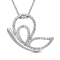 Jewelili Sterling Silver White Round Diamond Butterfly Pendant with Rolo Chain