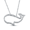 Jewelili Sterling Silver White Round Diamond Whale Pendant with Rolo Chain