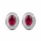 Sterling Silver 7x5 MM Oval Ruby and Natural White Round Diamond Stud Earrings