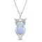 Jewelili Sterling Silver Created Opal, Swiss Blue Topaz and White
Diamond Owl Pendant