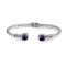 Sterling Silver And 18K Gold Floral Design 3mm Hinged Bangle With Amethyst