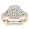 10K Yellow Gold 0.90ctw Diamond Halo Engagement Band Bridal Ring(Color
H-I, Clarity I2)