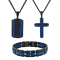 Black Diamond Accent Two-Tone Stainless Steel Dog Tag, Cross Pendant,
& Bracelet Set
