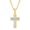 White Diamond Stainless Steel Yellow IP Cross With Chain .10ctw