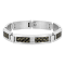 Diamond Accent Stainless Steel Black Carbon Fiber Link Bracelet