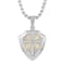 Diamond Accent Stainless Steel Fleur-de-Lis Shield Pendant in White