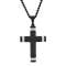 1/10CTW Diamond Stainless Steel with Black Plating Grooved Cross Pendant