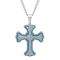 Stainless Steel with Blue Plating Textured Stacked Cross Pendant