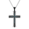 1/6CTW Blue Diamond Stainless Steel Black Ion Plated Stacked Cross Pendant
