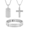 Diamond Accent Stainless Steel Dog Tag, Cross Pendant, & Bracelet Set