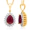KALLATI 14K Yellow Gold Ruby and Diamond Halo Dangle Pendant with Chain 0.80ctw
