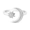 White Sapphire Round Star and Moon Design Ring, Sterling Silver