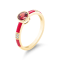 14K Yellow Gold Enamel Ring with  Garnet and Diamond