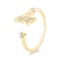 White Sapphire Star Design Chain Link Ring, Yellow Gold Plated Sterling Silver