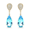 14K Yellow Gold Blue Topaz and White Diamond Earrings