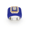 Blue Enamel and Lab Diamond Signet Ring In Sterling Silver