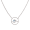 Sterling Silver Wave Circle Necklace with Rolo Chain and Blue CZ Accent.