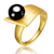 Black Freshwater Pearl Linear Ring In 14K Gold Over Sterling Silver