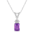 7x5mm Emerald Cut Amethyst with Diamond Accents 14k White Gold Pendant
With Chain