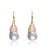 Pear Shape CZ And Pearl Drop Earrings In 14K Gold Over Sterling Silver