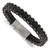 Black Leather and Stainless Steel Brushed Cable 8.5-inch Bracelet