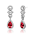 Ruby Color CZ Teardrop Halo Drop Earrings In Sterling Silver