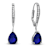 Sapphire Color CZ Teardrop Drop Earrings In Sterling Silver