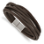 Brown Leather and Stainless Steel Brushed Multi Strand 8-inch Bracelet