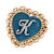 Gold Tone Filigree Heart Blue Enamel Initial Pin
