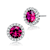 Ruby Color CZ Halo Stud Earrings In Sterling Silver