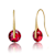 Ruby Color CZ Solitaire Drop Earrings In 14K Gold Over Brass