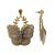 Gold Tone Neutral Tone Fabric Butterfly Earrings