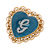 Gold Tone Filigree Heart Blue Enamel Initial Pin