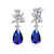 Sapphire Color CZ Teardrop Cluster Drop Earrings In White Gold Over Brass