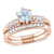 Aquamarine and Diamond 10K Rose Gold Bridal Ring Set 1.04ctw