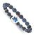 Stainless Steel Polished Enameled Flower Blue Jade Stretch Bracelet
